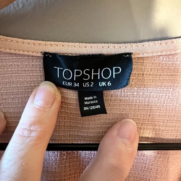 Women's 2 Topshop Wrap Front Tie Sleeve Blouse Blush Pink Textured Ties - Picture 8 of 10
